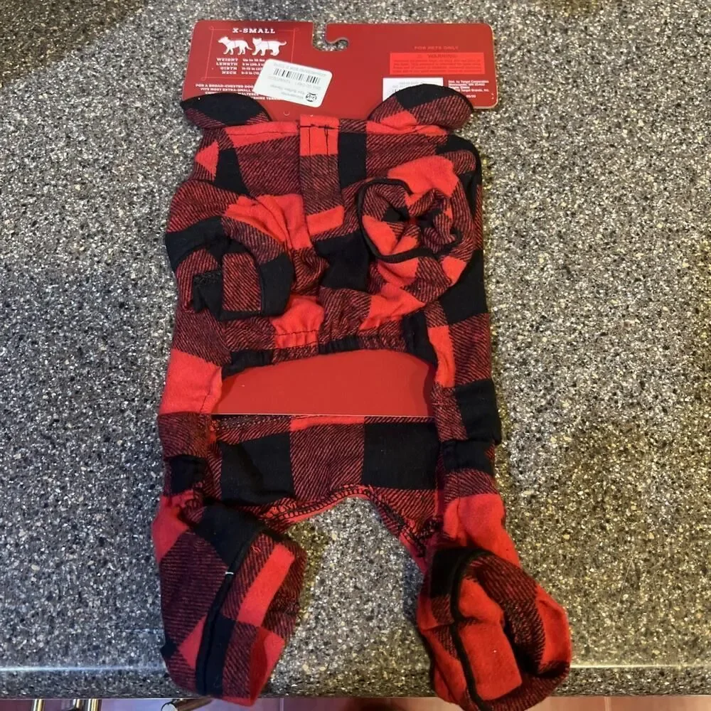 Wondershop Target XS Breed Dog Puppy Cat Pet Sweater & Pet Pajamas Red/Blk Plaid